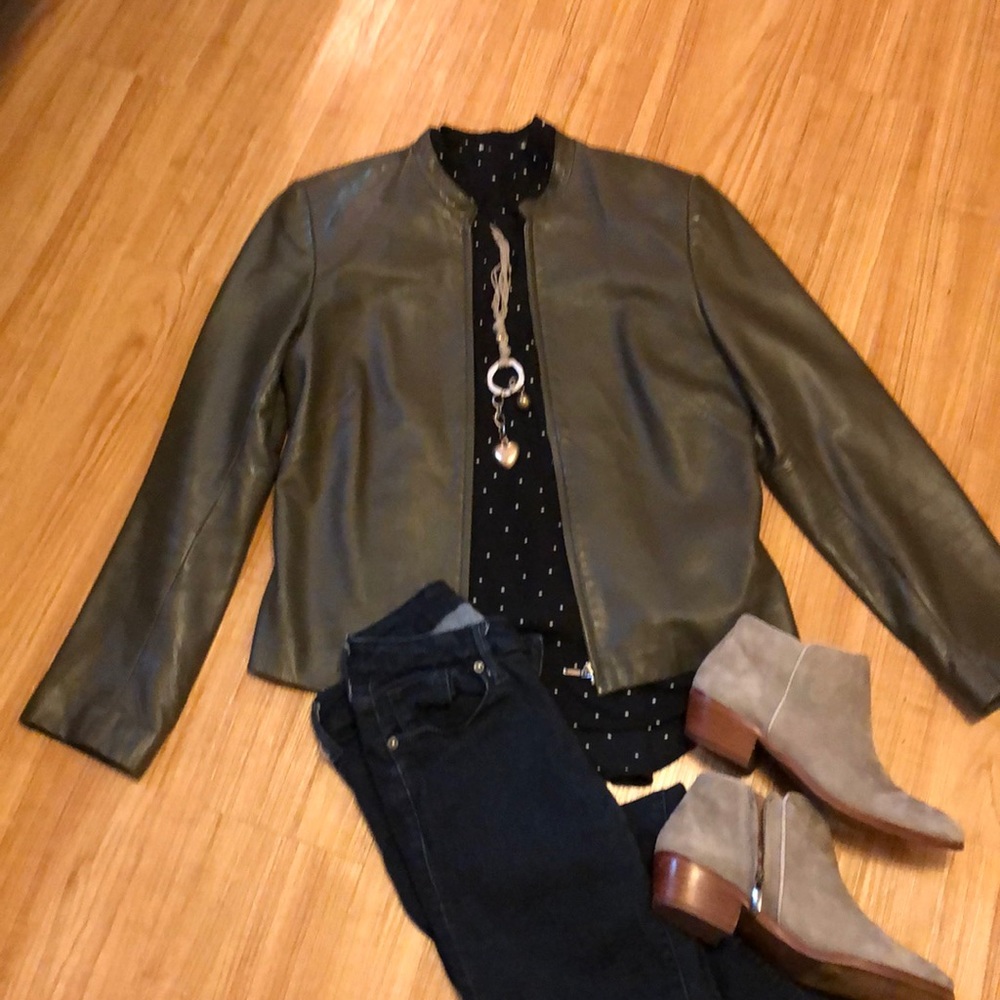 Ann Taylor Olive Green Leather Moto Jacket